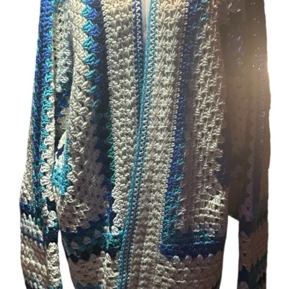 Crochet Cardigan with Blue and White Pattern